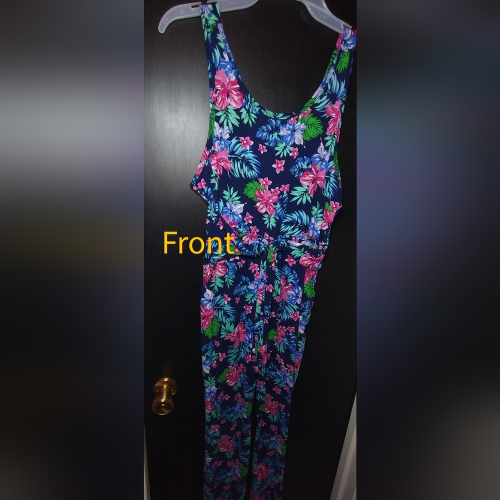 Navy blue floral printed soft jumpsuit